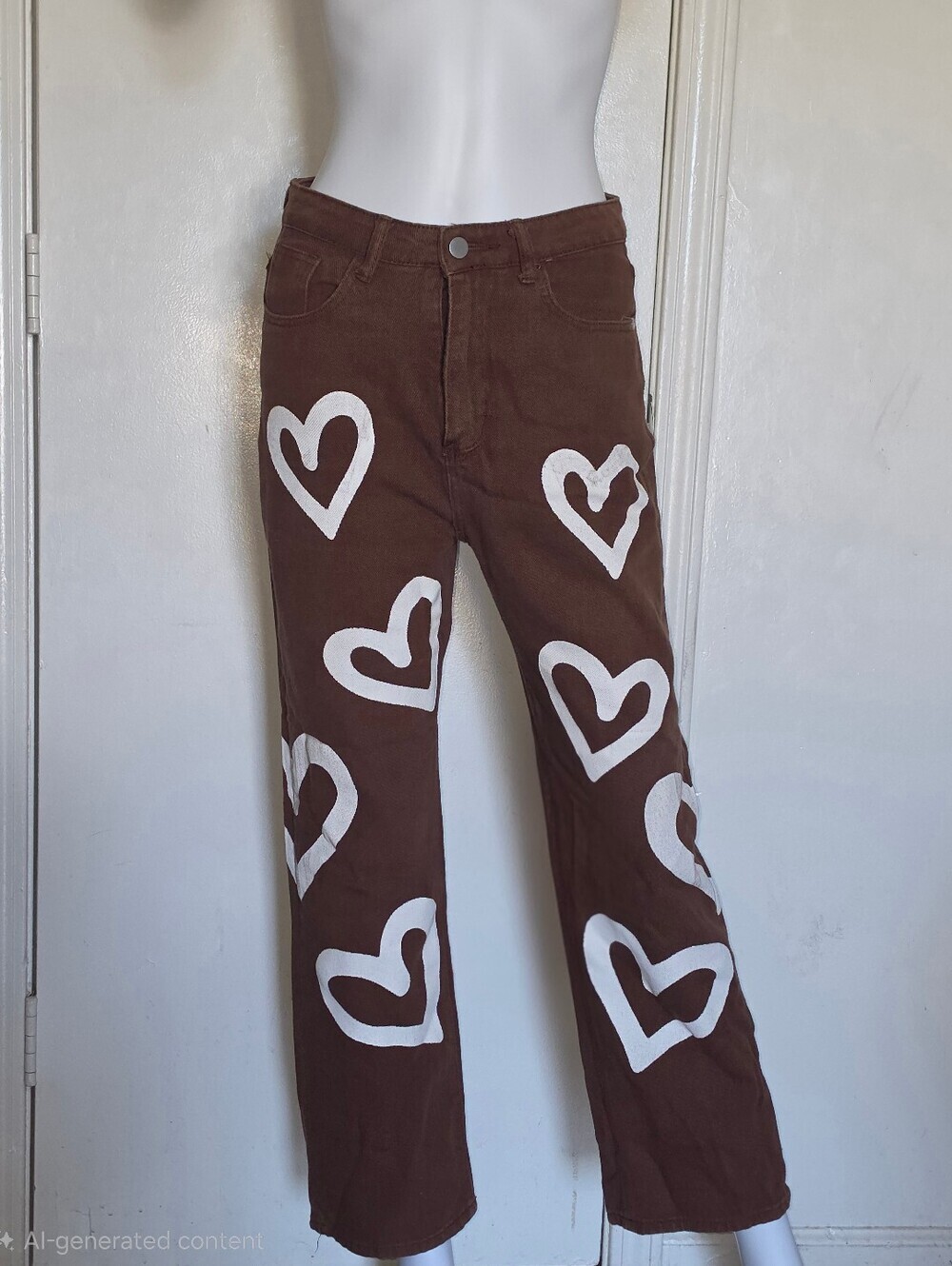 Brown Heart Print Wide Leg Pants Y2K Cute Coquette
